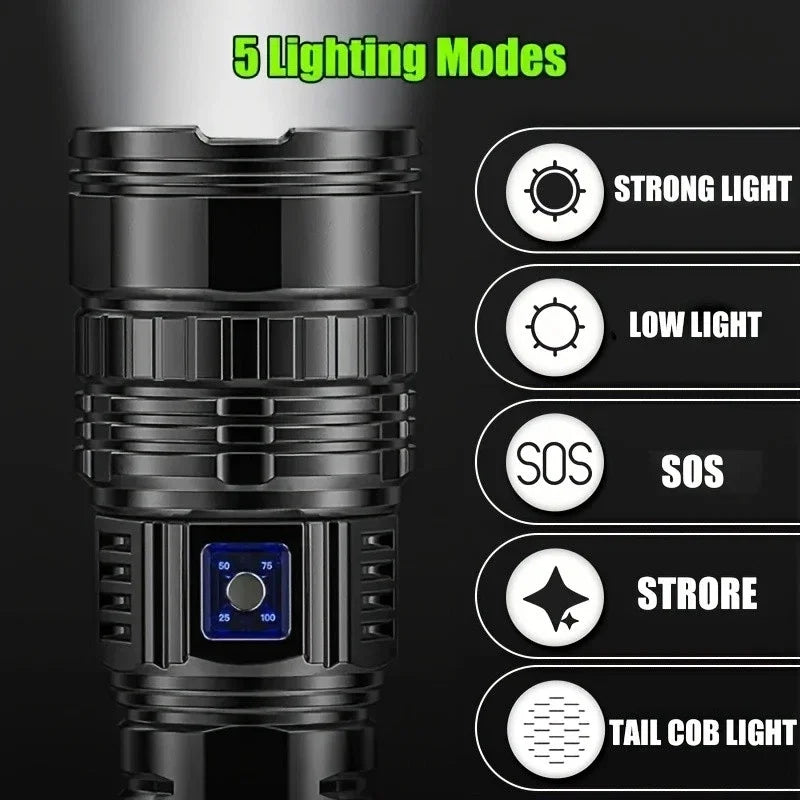 Powerful LED Flashlight Rechargeable Tactical Flashlight with 5 Modes Waterproof Zoomable Flashlight for Camping Emergency Oasis Select