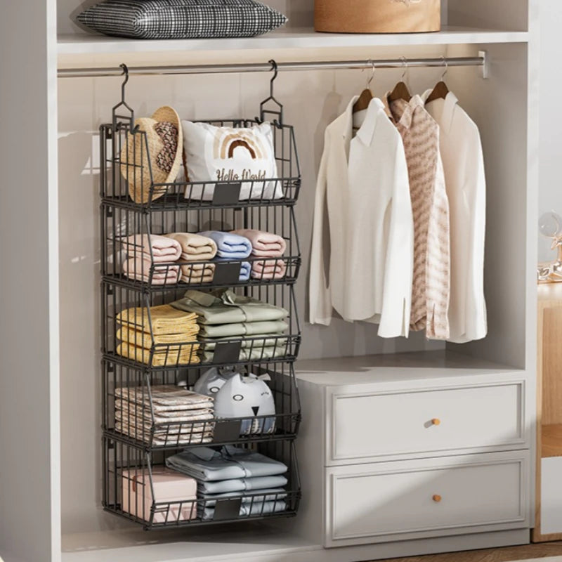 Wardrobe Storage Rack Suspended Layered Shelf Clothes Bags Organizing Basket Foldable Disassembly Storage Basket Oasis Select