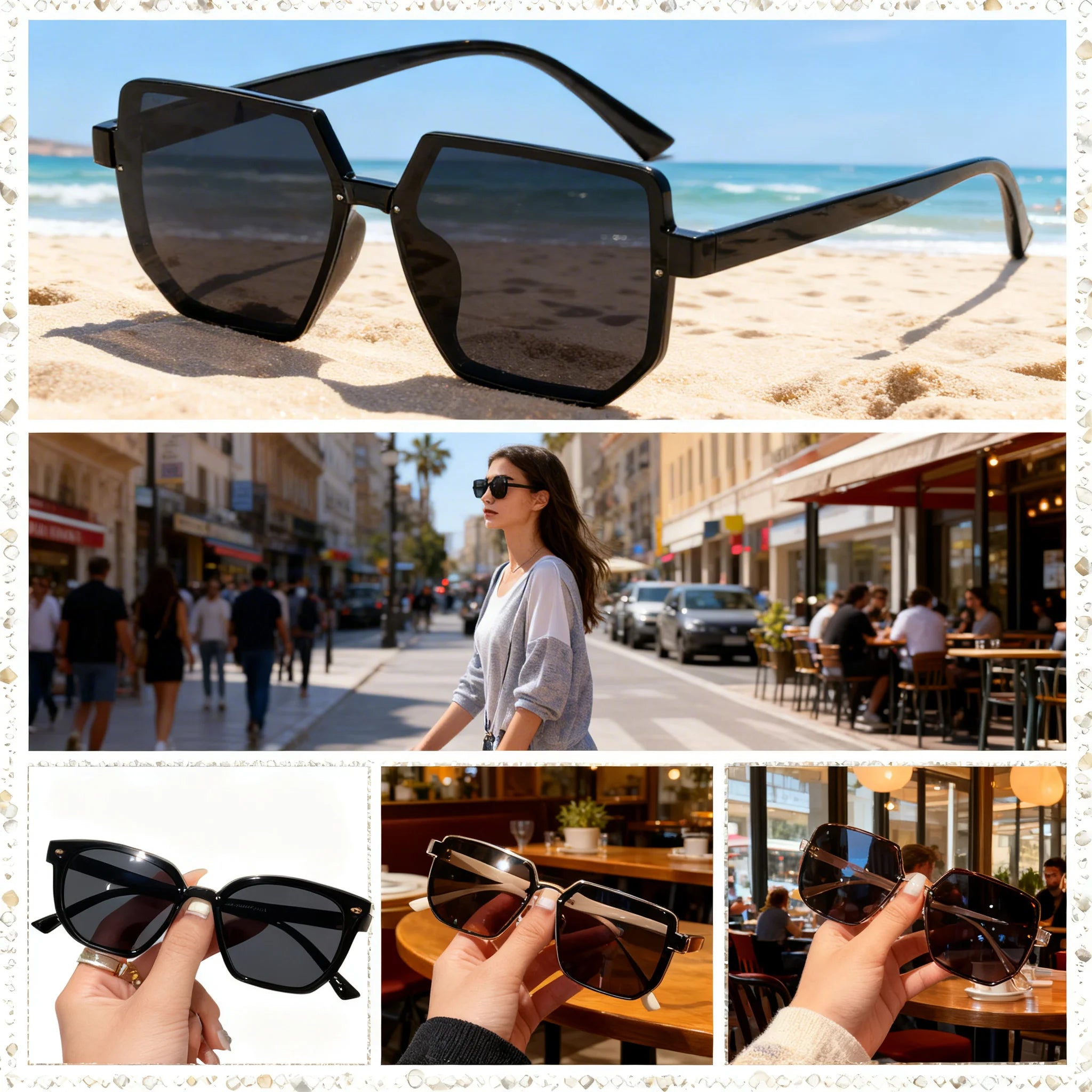 Oversized Square Rimless Sunglasses UV400 – Unisex Vintage