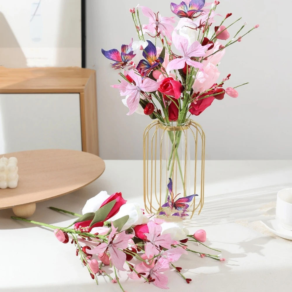 Valentine's Day Simulation Tulip Heart Butterfly Tulip Fake Flower Wedding Decoration Bouquet Arrangement Oasis Select