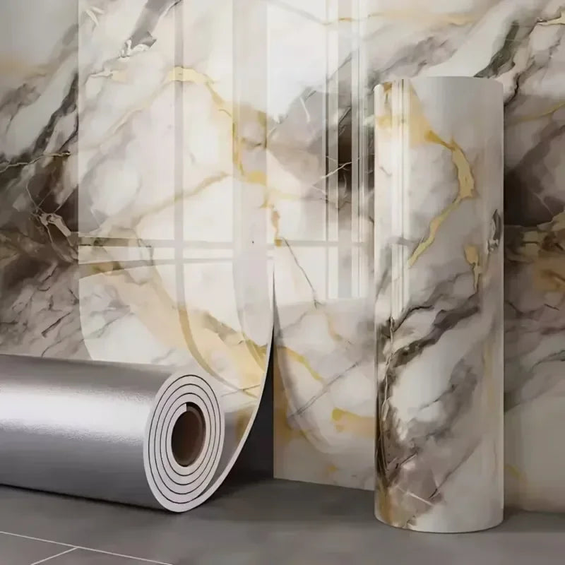 1Roll Marble Imitation Self-Adhesive Wall Sticker Thick Gilded Luxury TV Background Wallpaper Waterproof Oilproof Home Decor Oasis Select