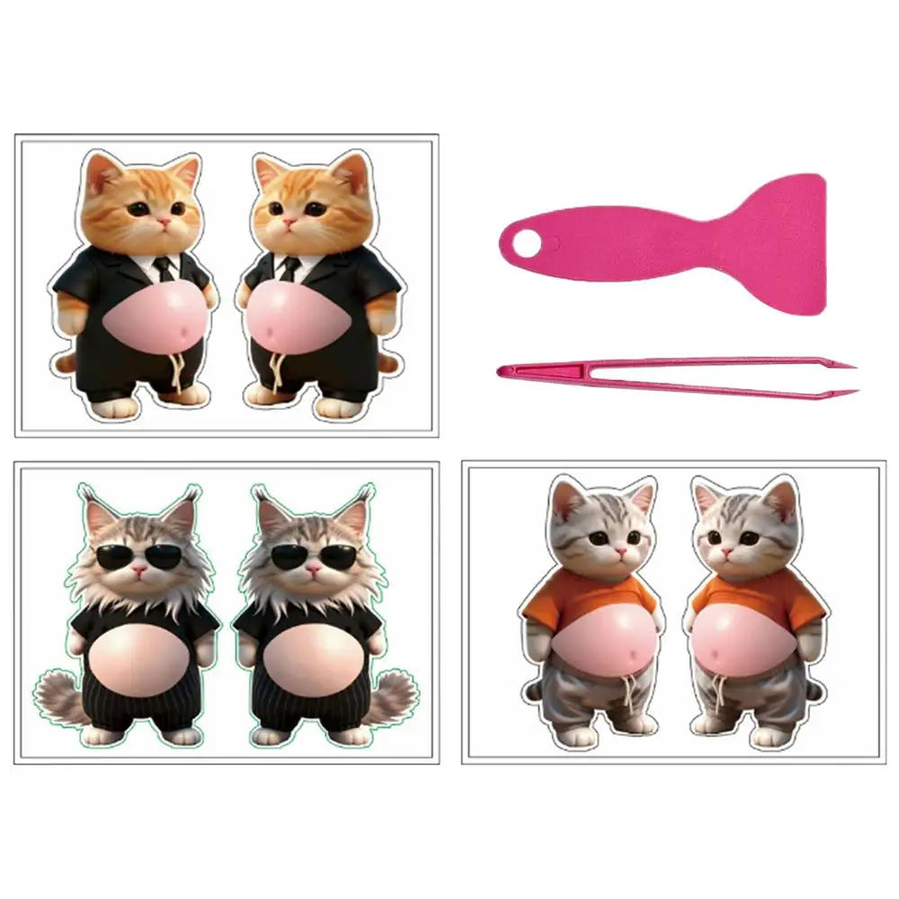 Cat Stickers 3D Belly Stickers Soft Silicone For Phone Case Car Decoration Children's Birthday Party Favor Festival Supplies Oasis Select Set