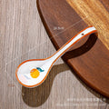 Japanese Underglaze Ceramic Soup Spoon, Everyday Ceramic Soup Spoon Ramen Long-handled Curved Spoon Tableware Oasis Select Orange