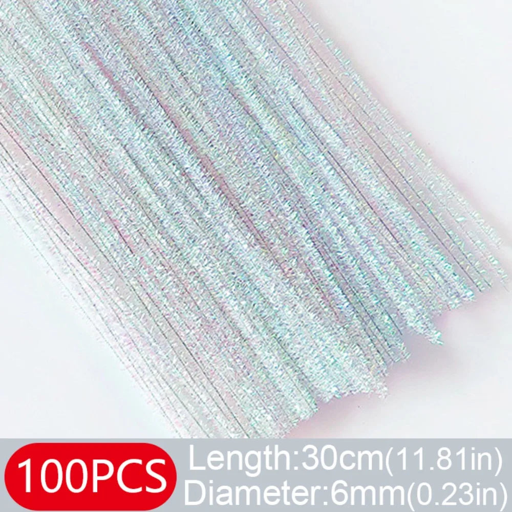 100pcs New 30cm Glitter Chenille Stems Wool Top Christmas DIY Craft Supplies Torsion Bar Tinsel Stems Oasis Select Multicolor