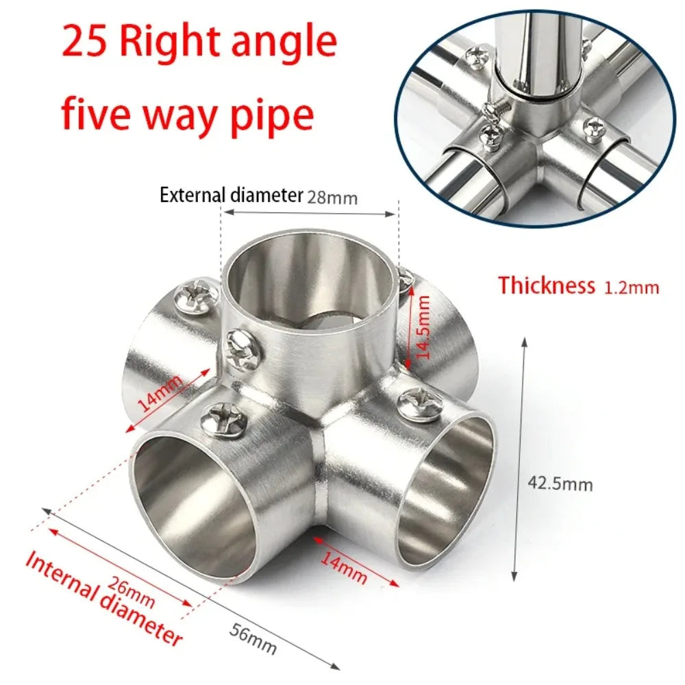 1Pcs New Tee Straight Elbow Pipe Connector 2/3/4/5/6 Way Stainless Steel Pipe Fittings 25mm Tube Joint Furniture Hardware Oasis Select 25mm 5 Right Angle