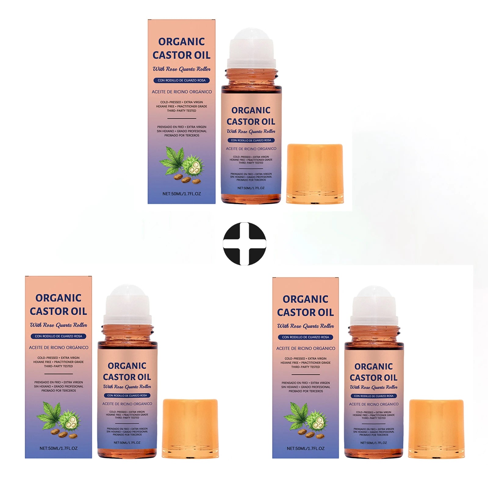Castor Oil Roller Ball – Firming Brightening Moisturizing Body Oil Body Oil Roller Oasis Select 3 pcsX 50ml