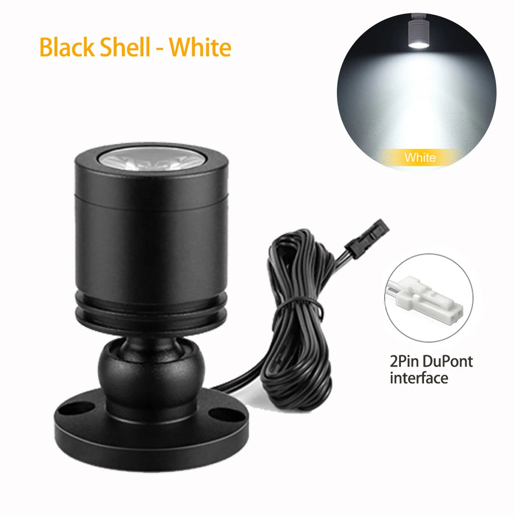 DC12V 3W LED Spotlight 2Pin DuPont Interface, Cabinet Surface Mount Mini Spot Light,for Living room Hotel Mall Ambinet Decor Oasis Select Black Shell-White