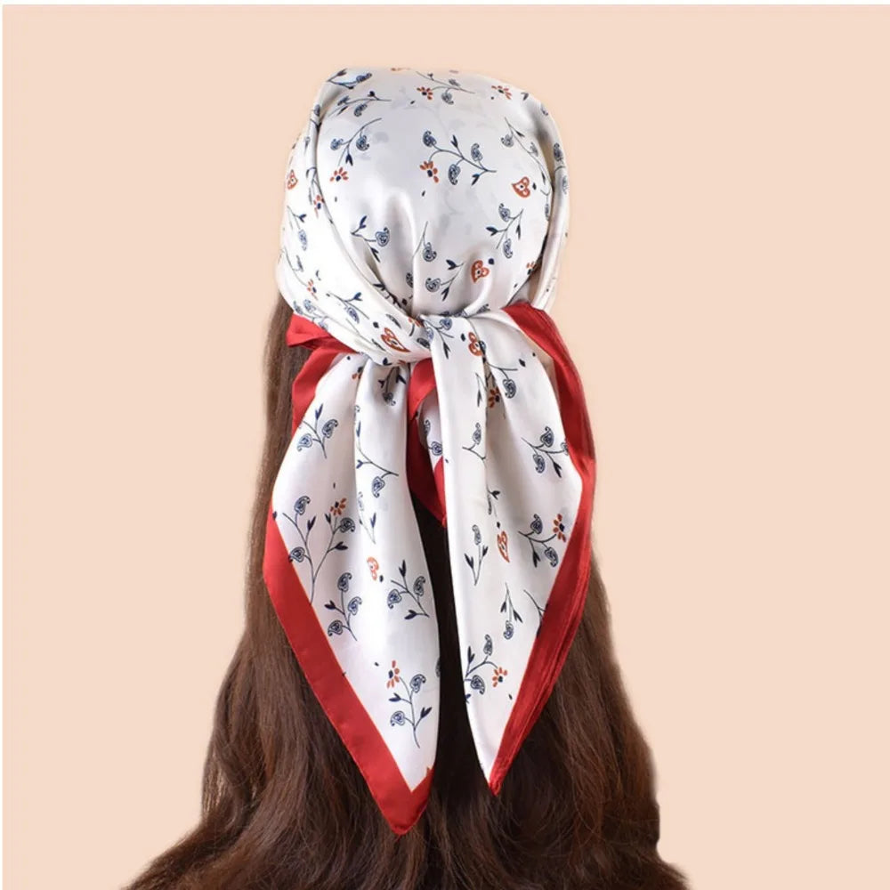 Versatile Casual Women's Hairbands 70x70cm Printed Shawls Wraps Imitation Silk Neck Tie Hijab for Women Oasis Select