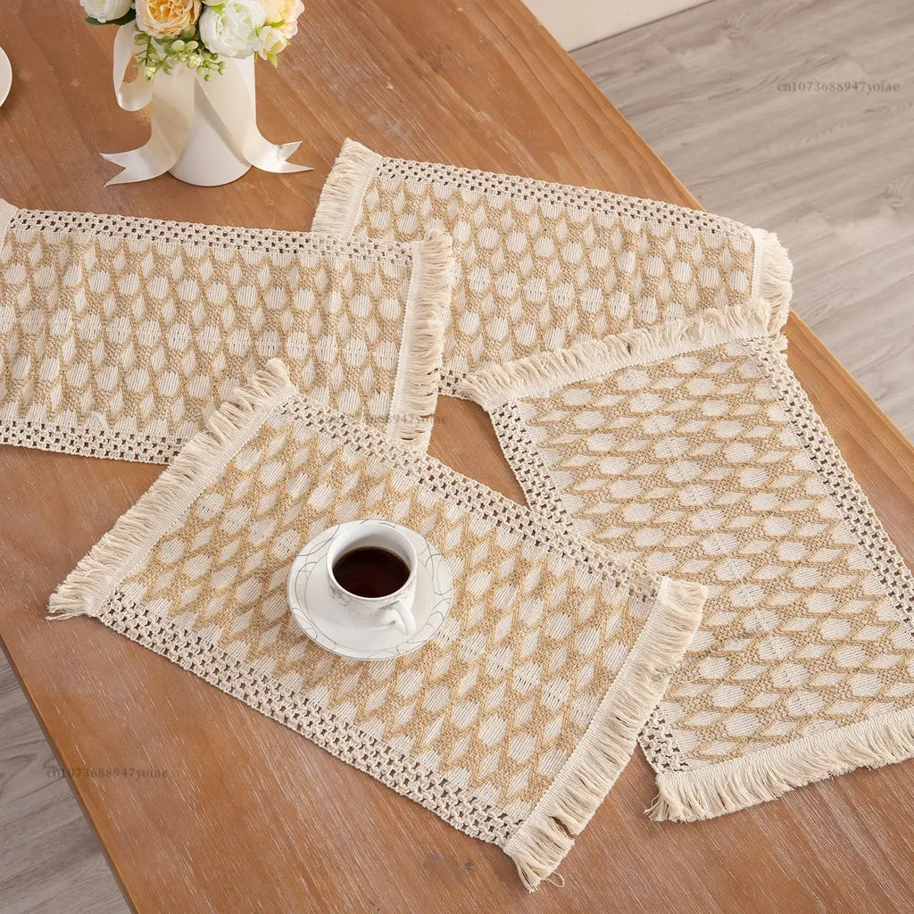 Boho Placemats Macrame Table Decor Natural Cotton Burlap Farmhouse Placemats Home Dining Weddings Home Kitchen Decor Oasis Select 02 30x50cm