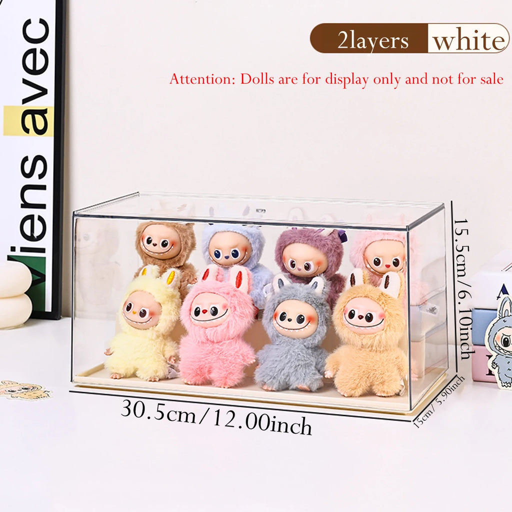 1pc stackable transparent labubu doll display box acrylic blind box manual storage box household perfume storage display rack Oasis Select 2layers-cream yellow
