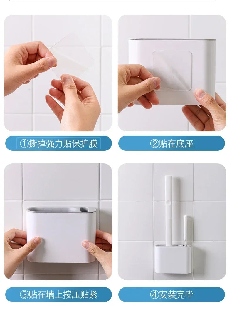Silicone Toilet Brush Cleaning Brush Flat Head Flexible Wall Mounted Toilet Bowl Cleaner Brush Holder Set for WC Bathroom Oasis Select