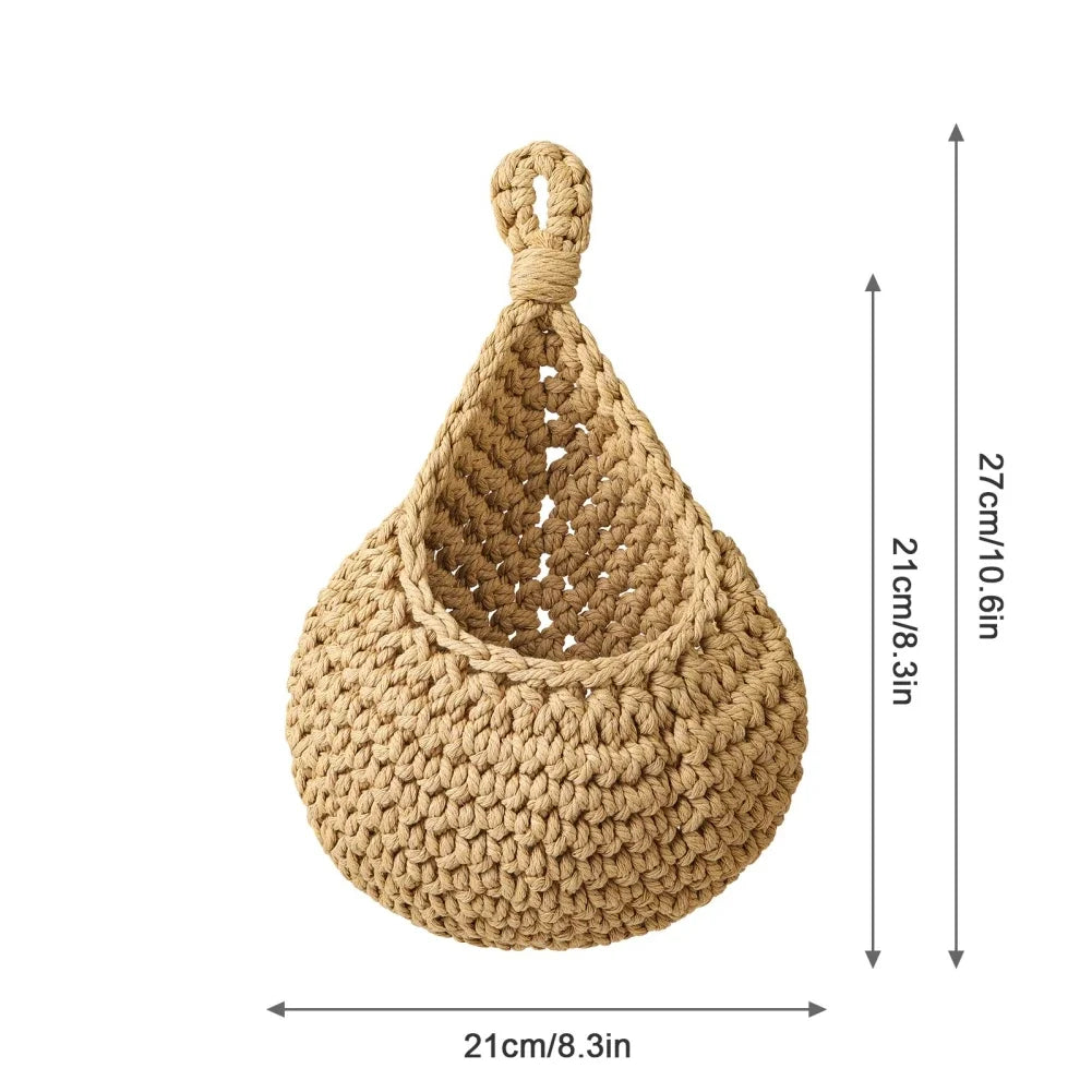 Fruit Vegetable Basket XS-2XL Handwoven Wall Hanging Teardrop Plant Basket Kitchen Table Wall Hanging Storage Basket Container Oasis Select L