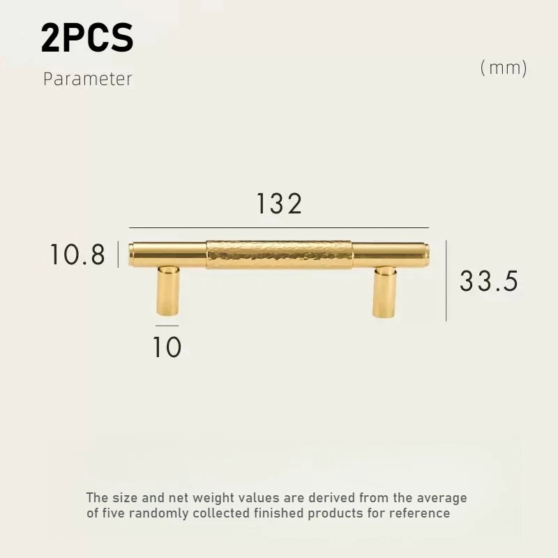 Solid Brass Furniture Handmade Hammer Patterned Wardrobe Door Vintage Light Luxury Cabinet Door Drawer Hardware Handle Oasis Select 2PCS Bright color M