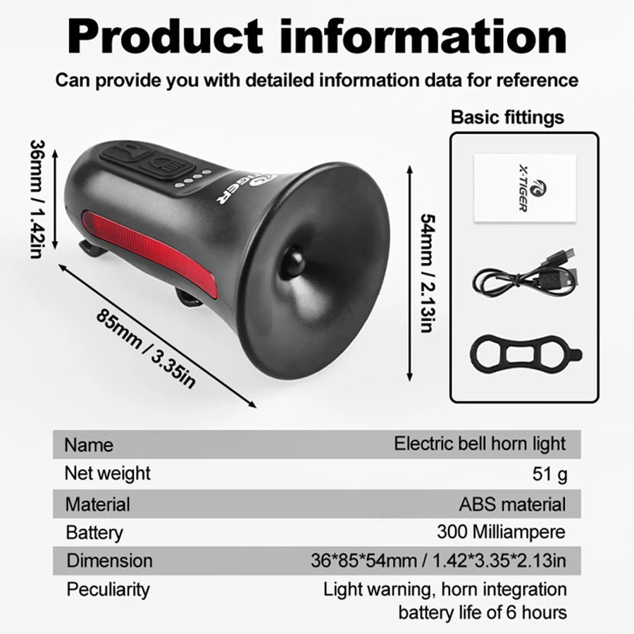 X-TIGER Bicycle Electric Bell Bike USB Charging Horn MTB Mountain Bike Warning Safety Ring Waterproof Bell Cycling Accessories Oasis Select