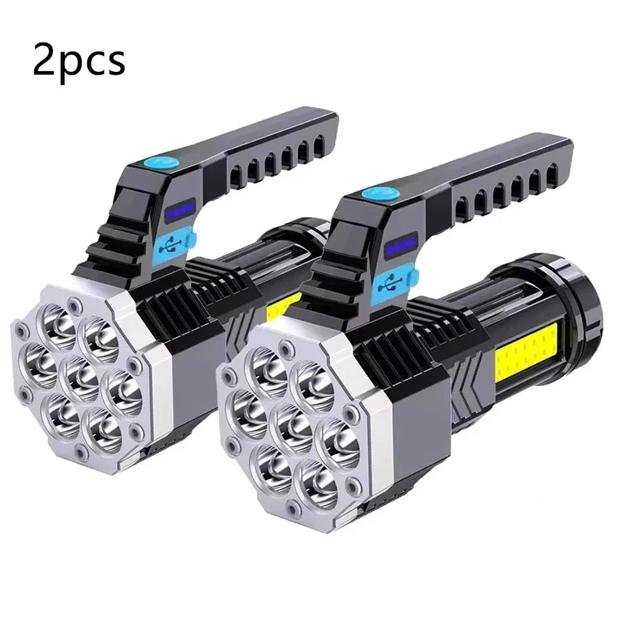 High Power Rechargeable Led Flashlights 7LED Camping Torch With Cob Side Light Lightweight Outdoor Lighting ABS Material Oasis Select 2PCS