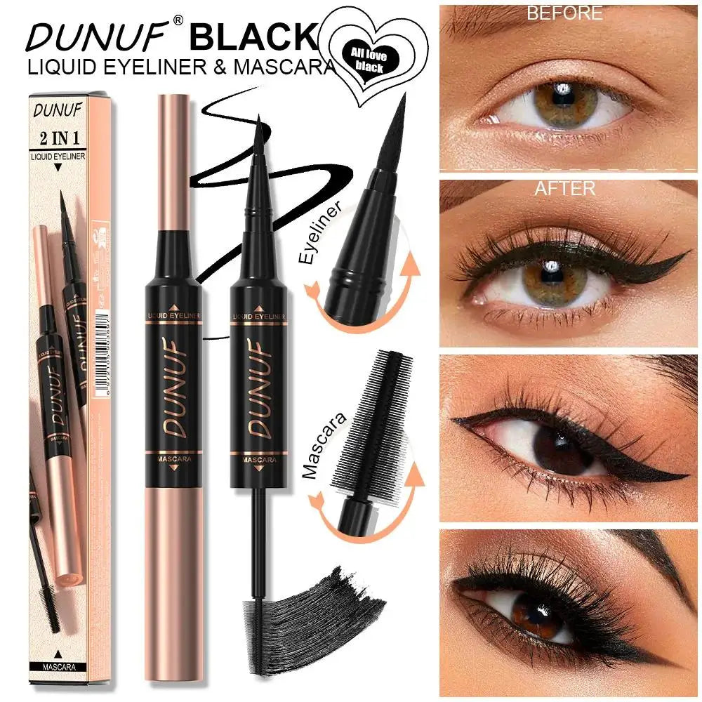 DUNUF 2-in-1 Mascara & Eyeliner – Waterproof, Volumizing Black 2-in-1 Eye Makeup Oasis Select