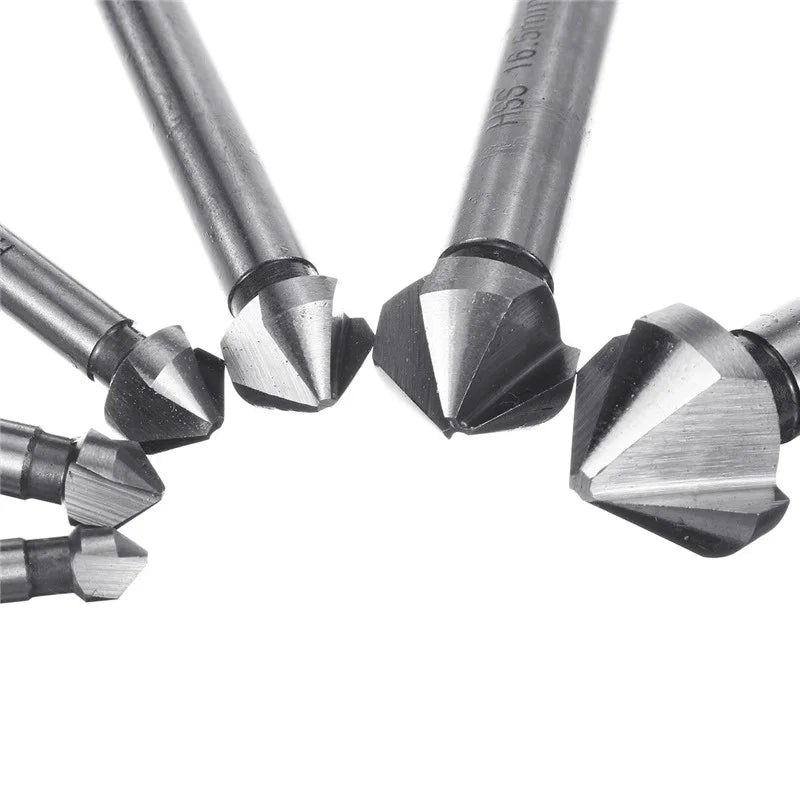 6pcs/set Box 6.3-20.5mm Chamfering End Mill Cutter 3 Flute Round shank 90 Degree HSS Countersink Deburring Tapered Drill Bit Oasis Select
