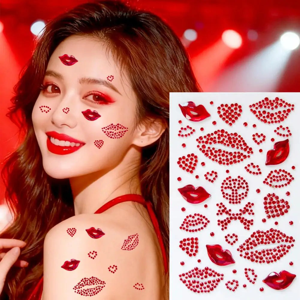 Red Heart Rhinestone Face Gems – Valentine's Day Body Stickers Face Gems Stickers Oasis Select