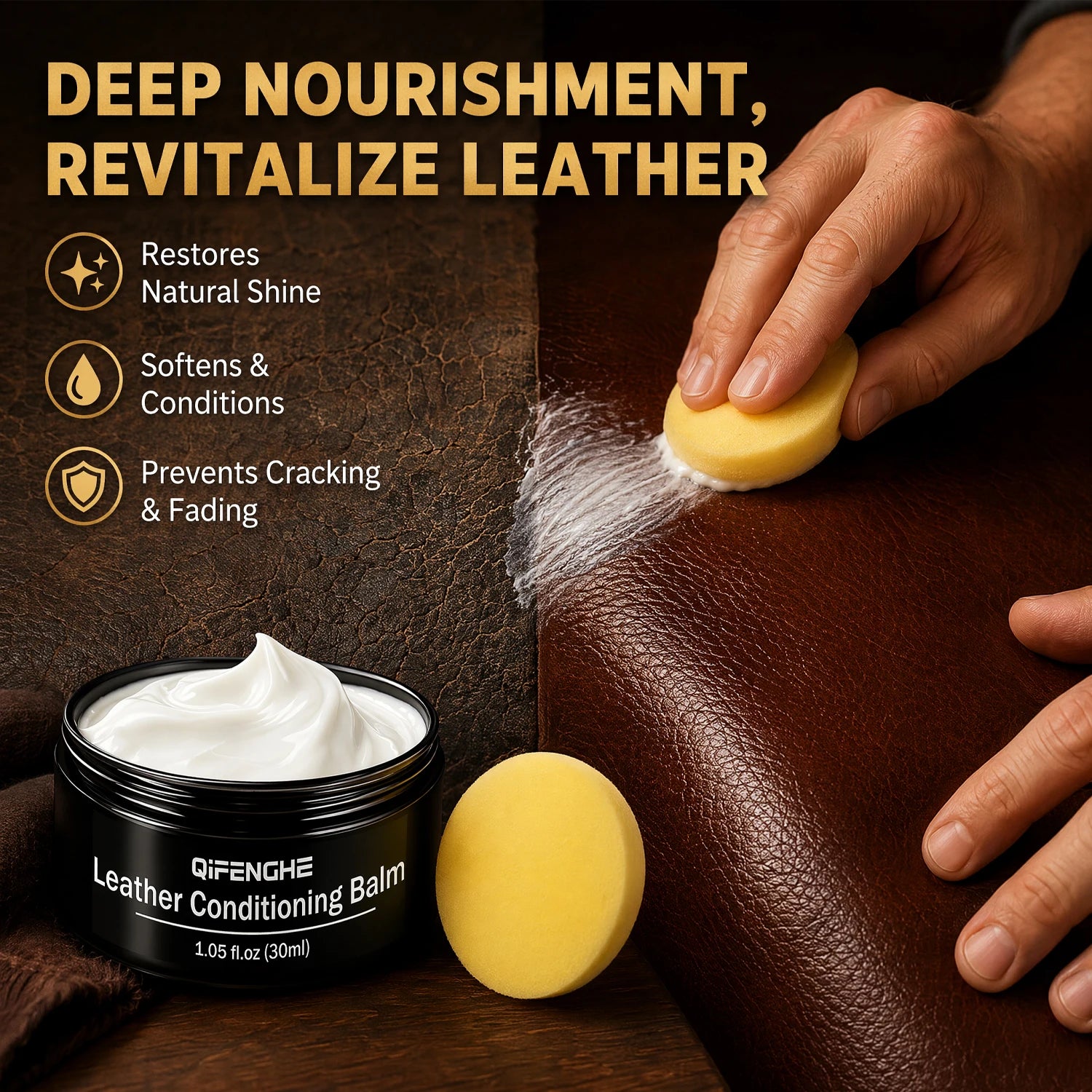 Leather Conditioning Balm Kit with Sponge – Softens & Buffs