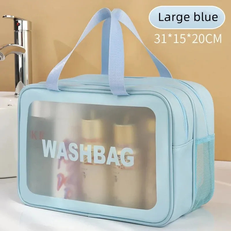 Dry-wet Separation Double Transparent PU Makeup Bag Portable Washing Bag Cosmetic Storage Bag Travel Fitness Swimming Essentials Oasis Select Large blue