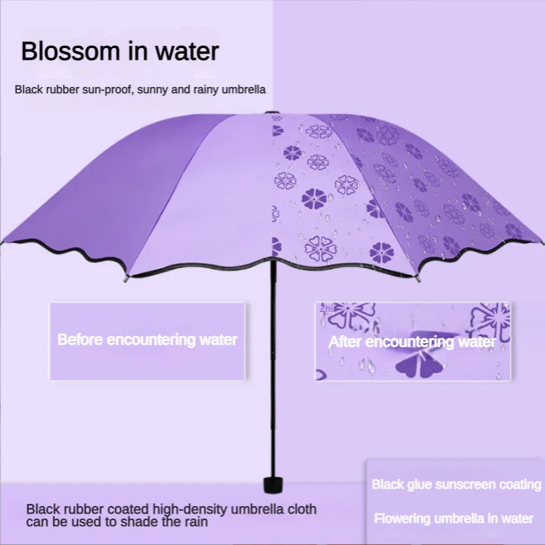 Magic Folding Umbrella with Rainwater Pattern Windproof and Sunshade Umbrella Outdoor Sports UV Protection Umbrella Oasis Select PURPLE