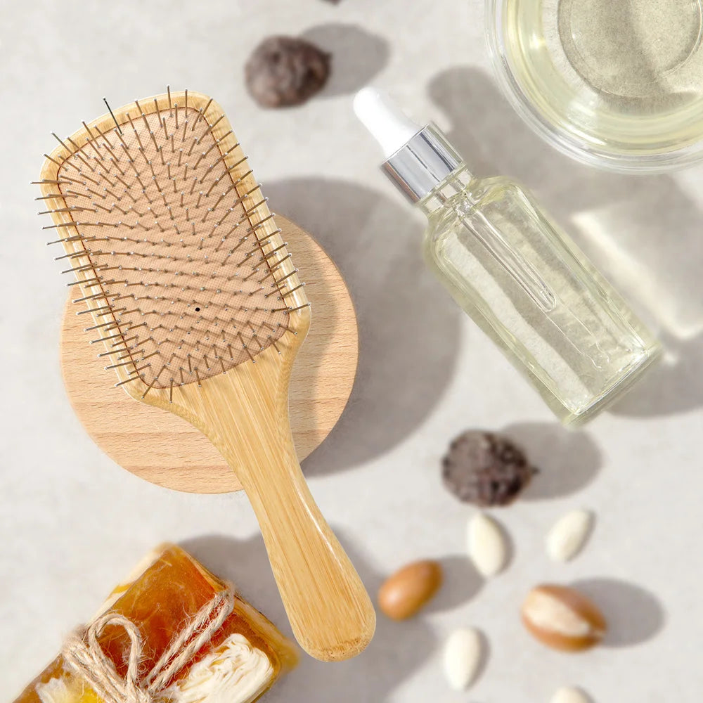 Bamboo Handle Hair Brush Steel Needle Teeth Scalp Massage Detangling Brush for Daily Hair Care Oasis Select
