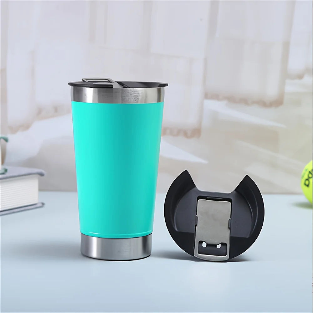 8pcs lusella Tumbler 16oz Stainless Steel Beer Mug, Double Wall Vacuum Insulated Tumbler, Cup Lid with Bottle Opener, Keeps Oasis Select green