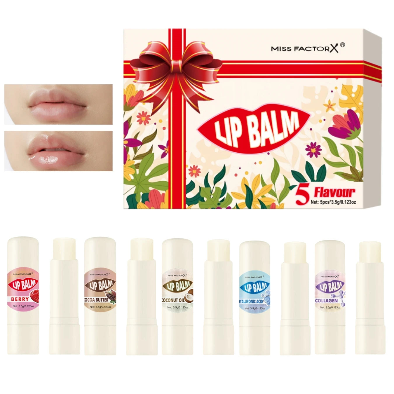 Premium gift set 5PCS/box Lip balm set Hyaluronic acid Long-lasting moisturizing Glossy Suitable for dry lips Valentine’s Day gi Oasis Select