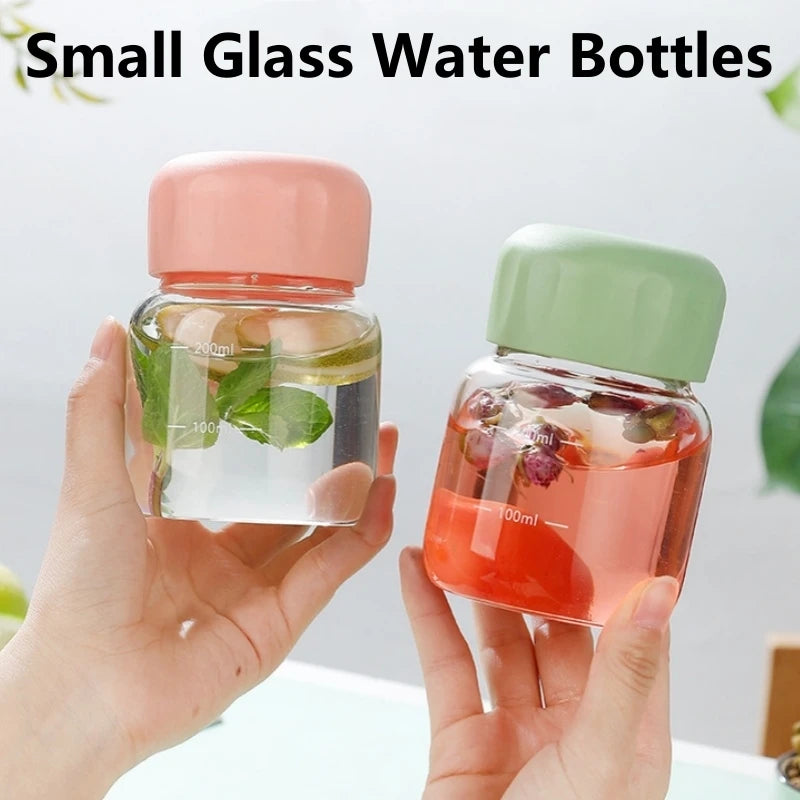 300ML Small Glass Water Bottles with Lid Portable Cute Mini Cylindrical Solid Color Leak Proof Water Cup Student Drinking Bottle Oasis Select