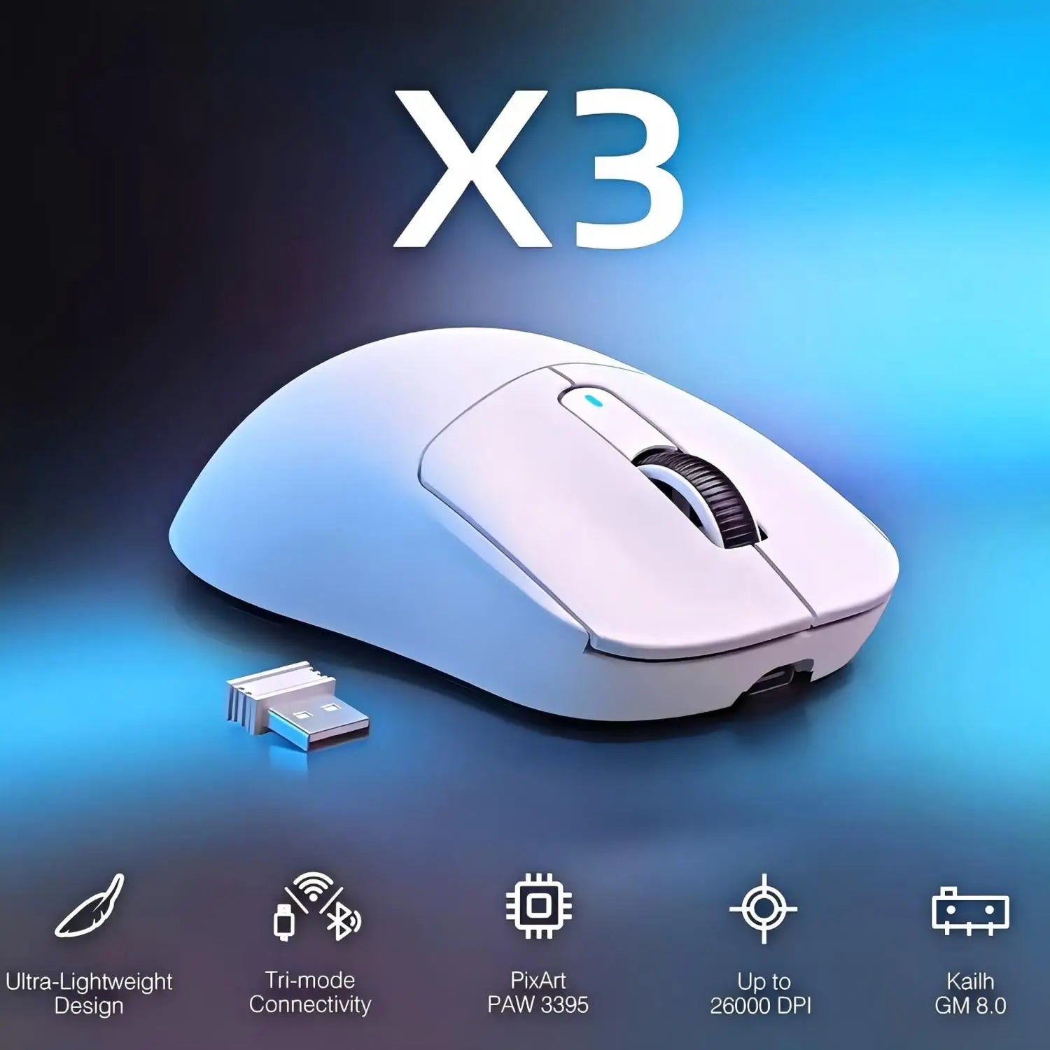 ATTACK SHARK X3 Wireless Tri Mode Gaming Mouse,49g Ergonomic PC Mouse, PAW3395 26K DPI Optical Sensor,Programmable Buttons Oasis Select
