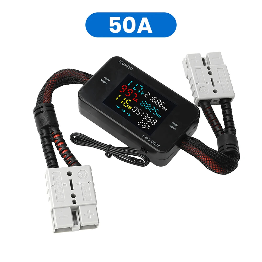 KWS-DC26 Battery Charger Tester DC8-80V 20A/25A/35A/50A Ammeter LCD Bidirectional Measurement Battery Level Detector Power Meter Oasis Select 50A