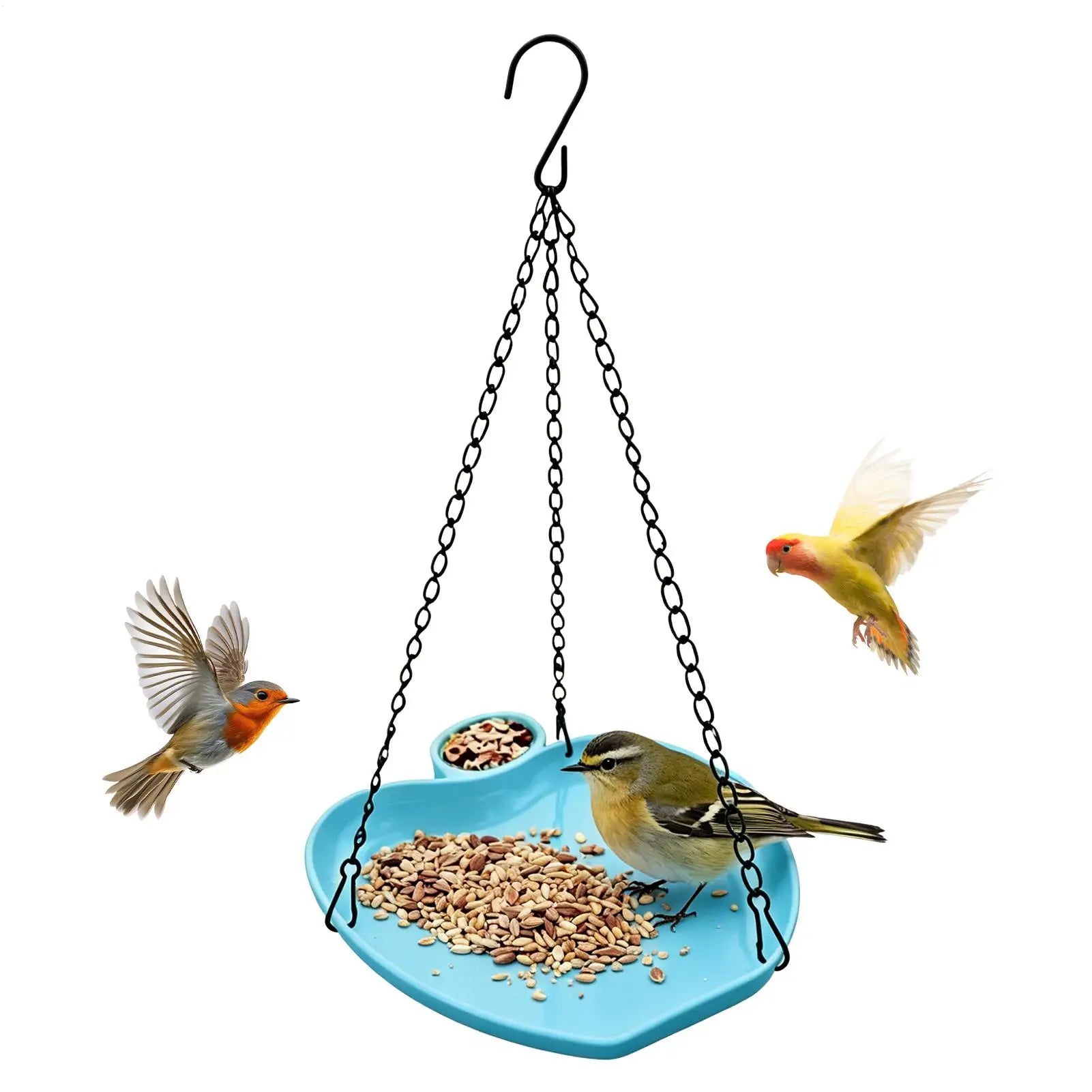 Bird Feeder Hanging Bird Feeding Tray with Fountain Outdoor Bird Drinking Bird Tray with Hook Chain for Garden bird Supplies Oasis Select