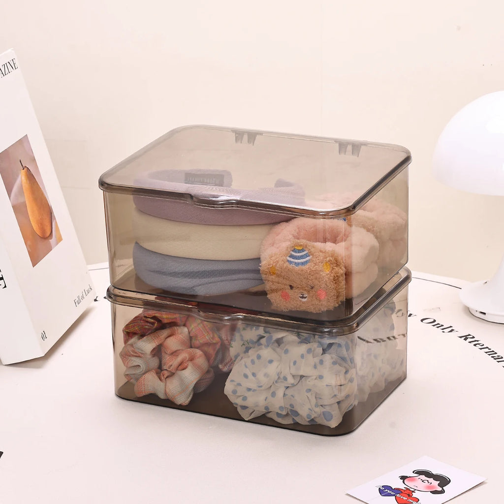 1pc transparent/transparent black flip cover hair accessory storage box desktop stackable jewelry hair accessory storage box Oasis Select