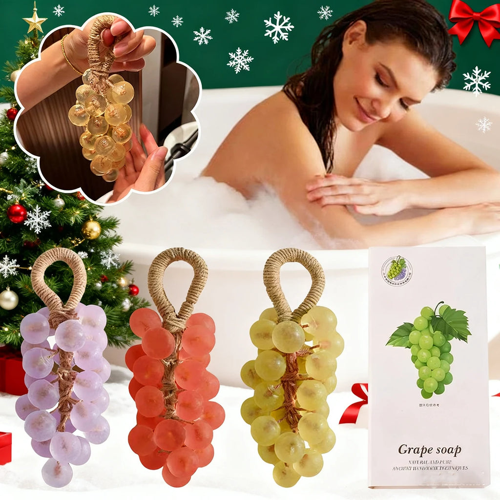 Grape Soap on a Rope with Box Christmas Gift, Handmade Grape Cluster Shape Soap Bar, Aromatic Bath Hand Wash Gift Home Decor Oasis Select