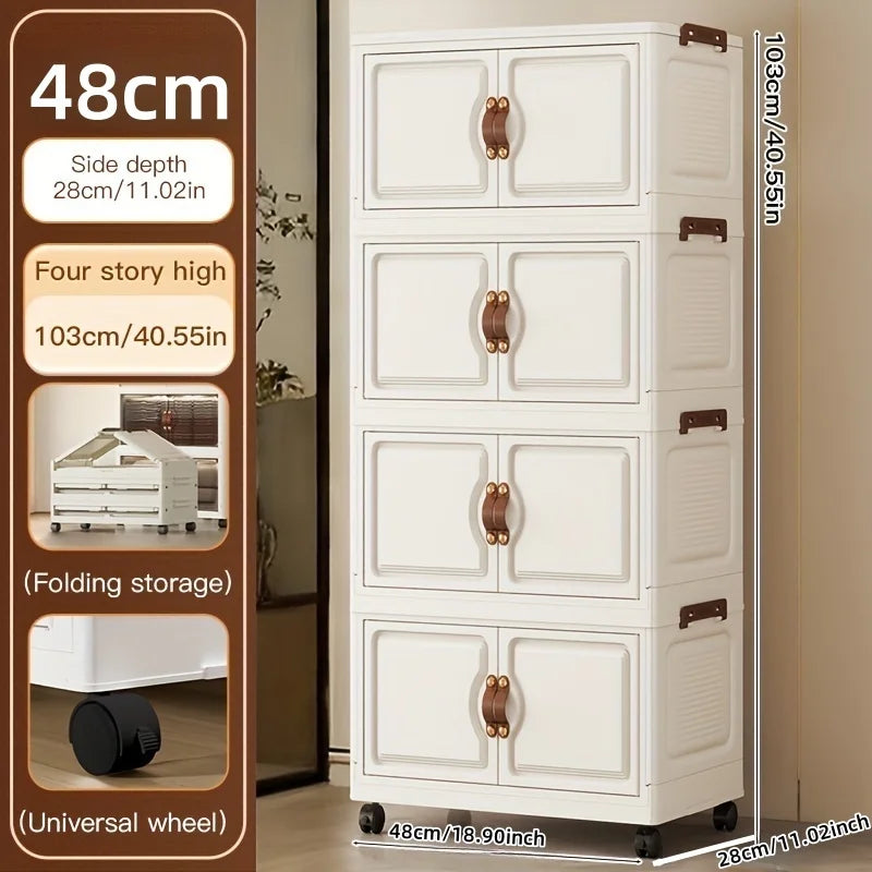 48cm Wide Foldable Storage Cabinet with Rolling Wheels,3-6 Tier White/Black, for Bathroom/Bedroom/Living Room Organization Oasis Select 4 Layers-White