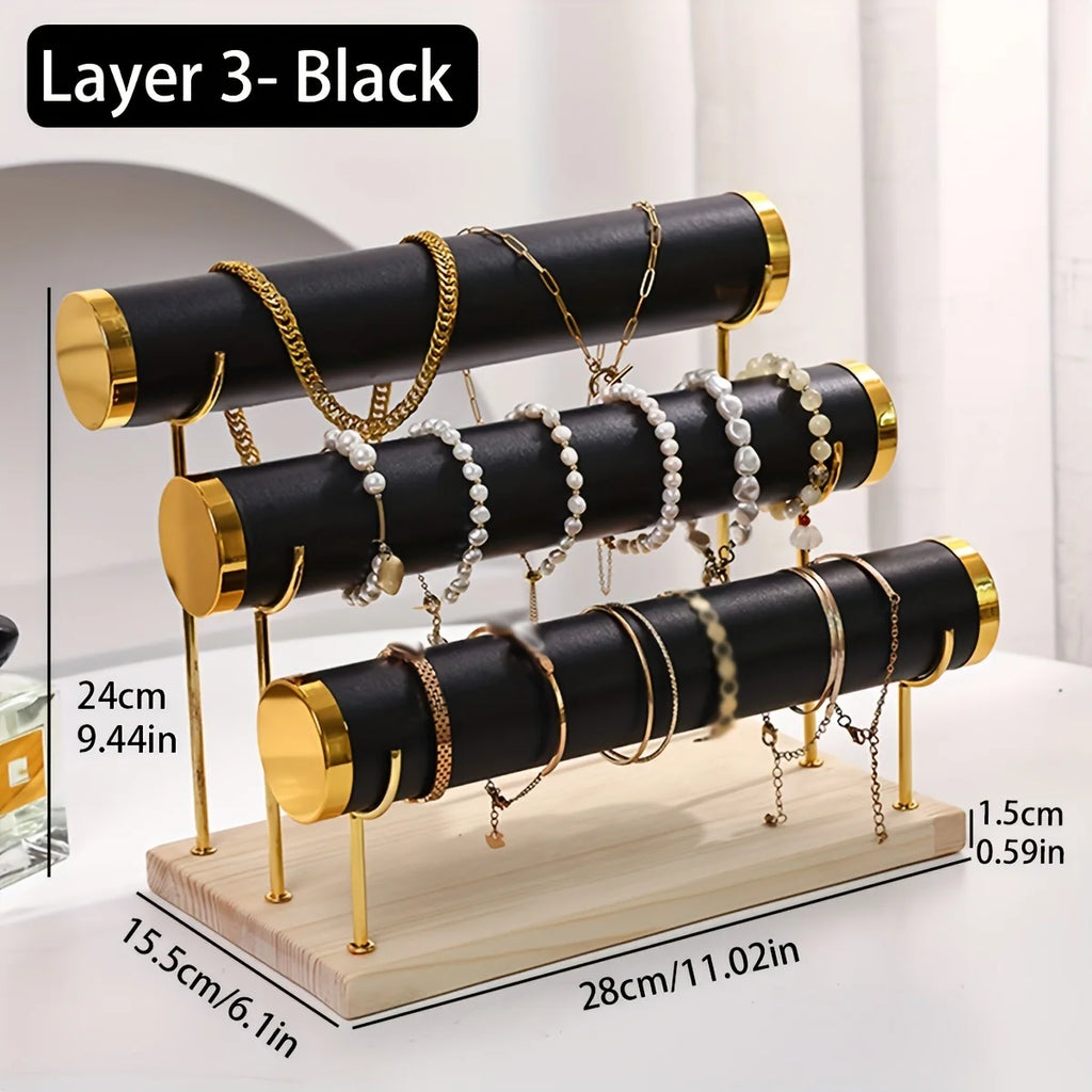 1pc Step Velvet Necklace Bracelet Foot Chain Display Stand Desktop Bedroom Dressing Table Sales Cabinet, Business Cabinet Oasis Select 3layers-black