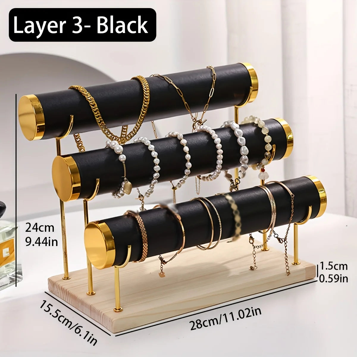 1pc Step Velvet Necklace Bracelet Foot Chain Display Stand Desktop Bedroom Dressing Table Sales Cabinet, Business Cabinet Oasis Select 3layers-black