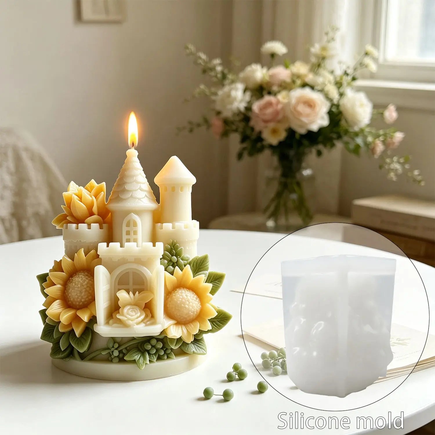3D Sunflower Castle Silicone Mold Reusable Handmade Mold for DIY Aromatherapy Candle Plaster Home Decor Crafts Oasis Select