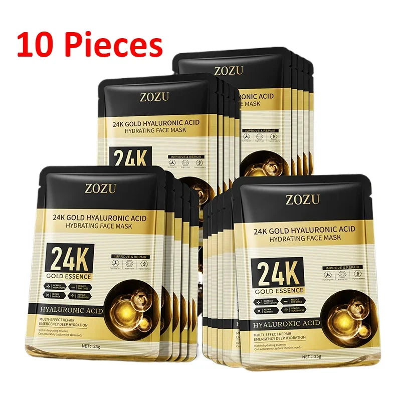 10-Pack 24K Gold Hyaluronic Acid Face Masks – Korean Skincare Facial Sheet Mask Oasis Select Default Title