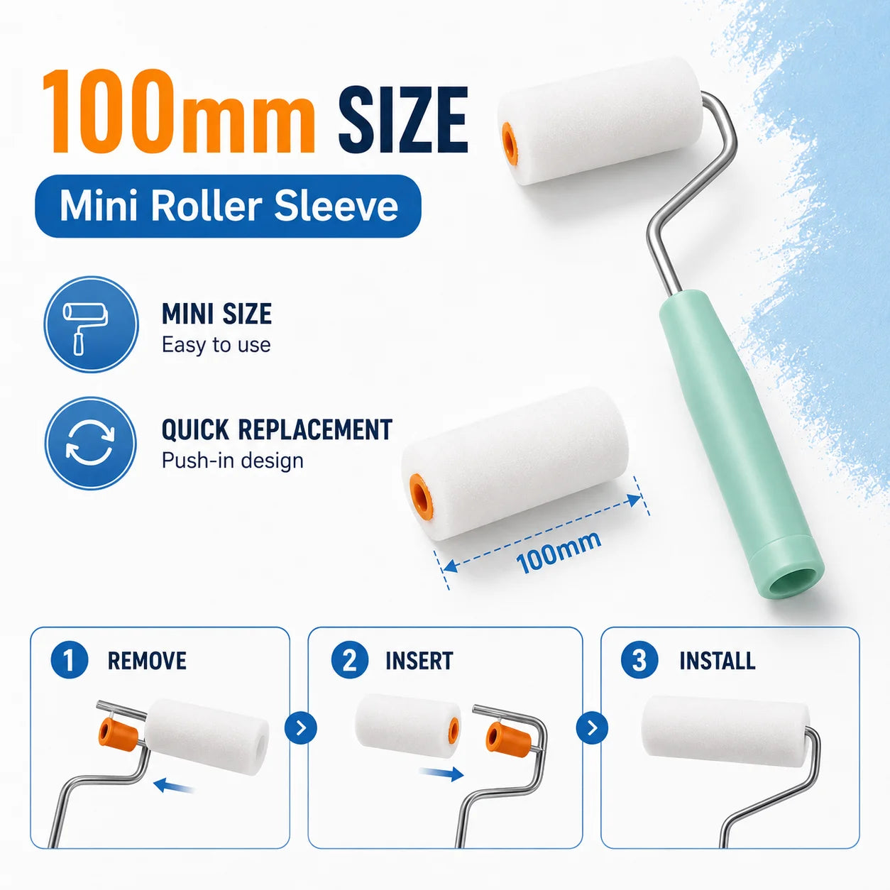 2PCS 100mm Durable Foam Paint Roller Sleeves, Mini White Sponge Rollers for Art Painting Decorating Cleaning DIY Tools Oasis Select