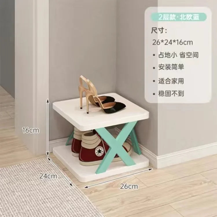 Household Economy Simple Shoe Rack Multi-layer Space Saving Free Installation of Dustproof Folding Plastic Shoe Storage Rack Oasis Select 2 layers of blue