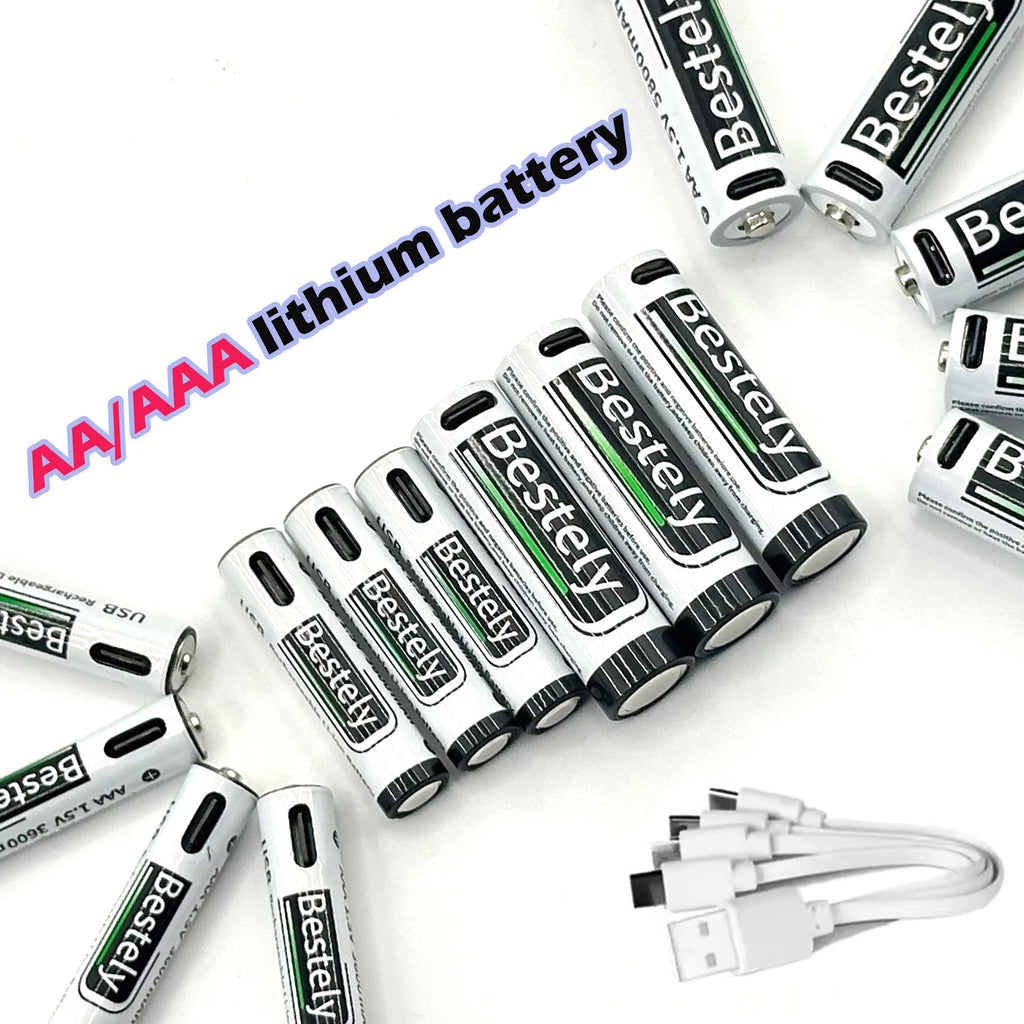 AA+AAA Rechargeable Batteries 1.5V Li-ion Battery Long-Lasting High Capacity Lithium, 2000 Cycle with Free USB-C Cables Oasis Select
