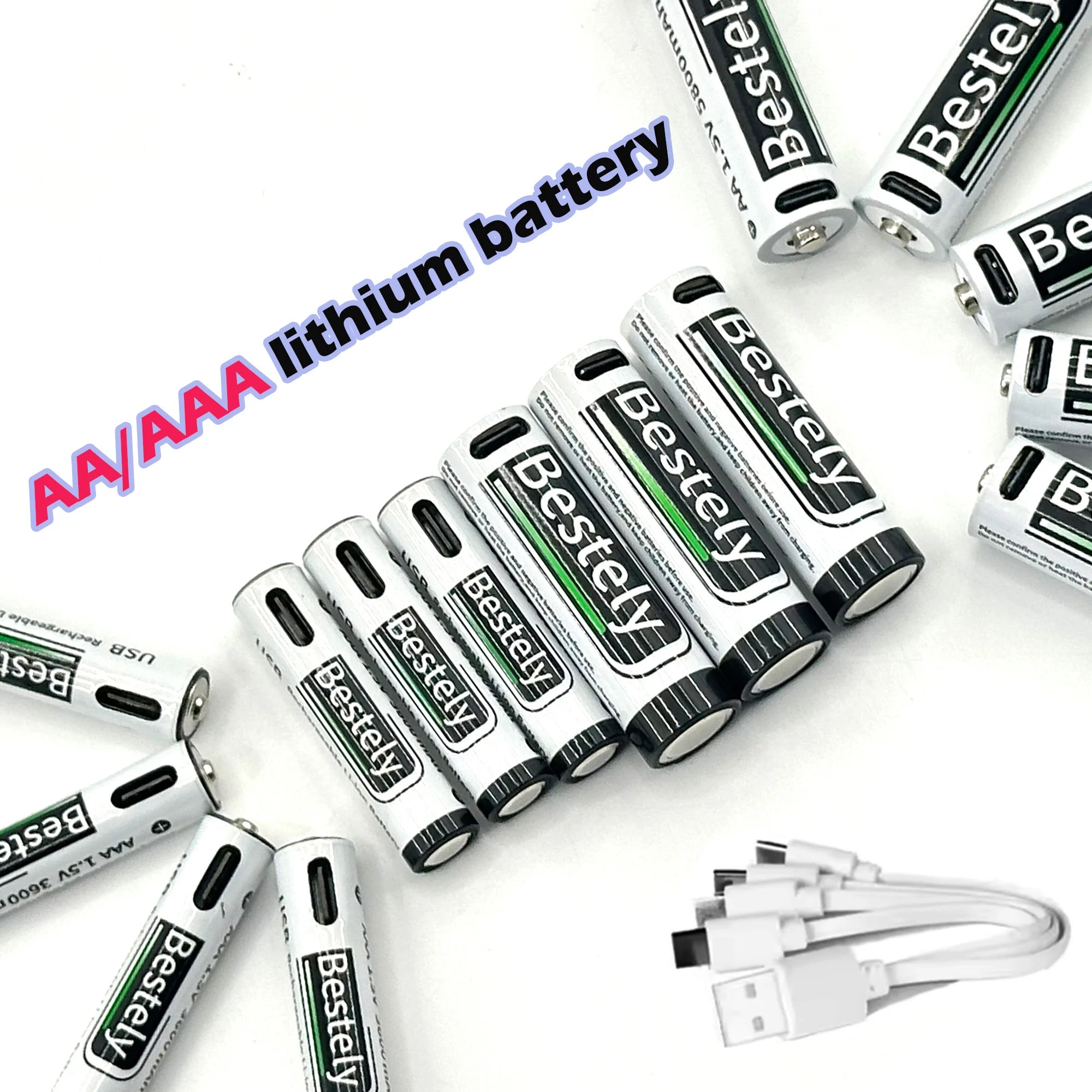 AA+AAA Rechargeable Batteries 1.5V Li-ion Battery Long-Lasting High Capacity Lithium, 2000 Cycle with Free USB-C Cables Oasis Select
