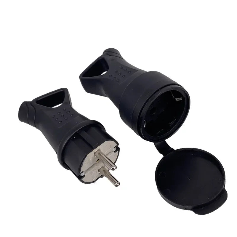 EU Rubber Waterproof Socket Plug Electrial Grounded European Connector With Cover IP54 For DIY Power Cable Cord 16A 250V Oasis Select
