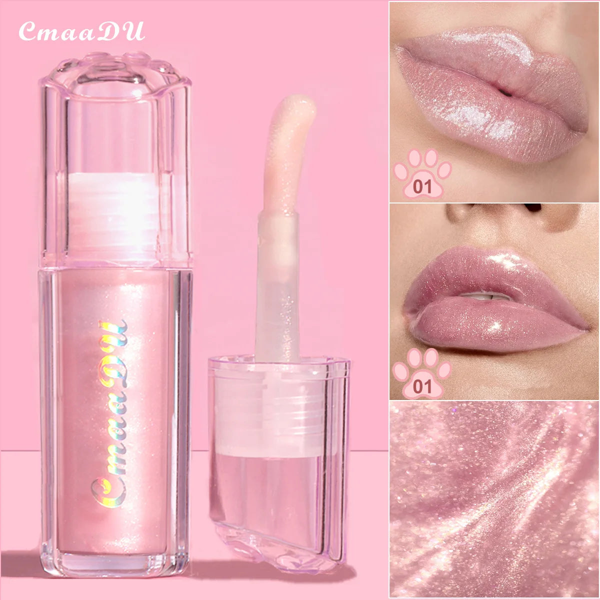 CmaaDU Pearlescent Glitter Lip Gloss – Plumping Mirror Shine