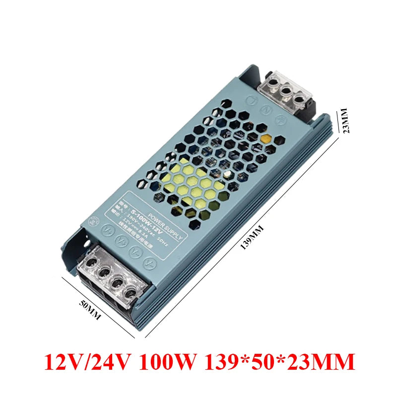 Power Supply 12V 24V Transformer AC 220V TO DC 24V 12V 60W 100W 150W 200W 300W 400W Ultra Thin Power Supply For LED Strips Lamp Oasis Select 100W AC175V-265V 24V