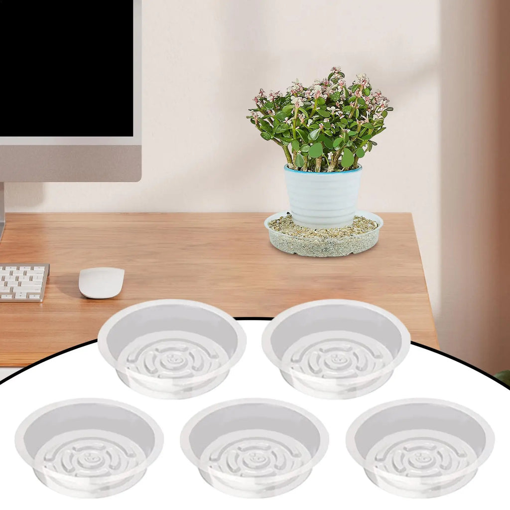 5Pcs Plant Pot Tray Clear round Flower Pot Trays Clear Plastic Plant Saucers Desktop Trash Storage Bases for Home Garden Oasis Select