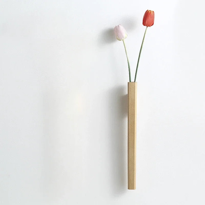 Wall Hanging Vase Home Wall Decoration Porch Living Room Bohemian Style Wooden Solid Wood Flower Oasis Select Beech 1 pcs