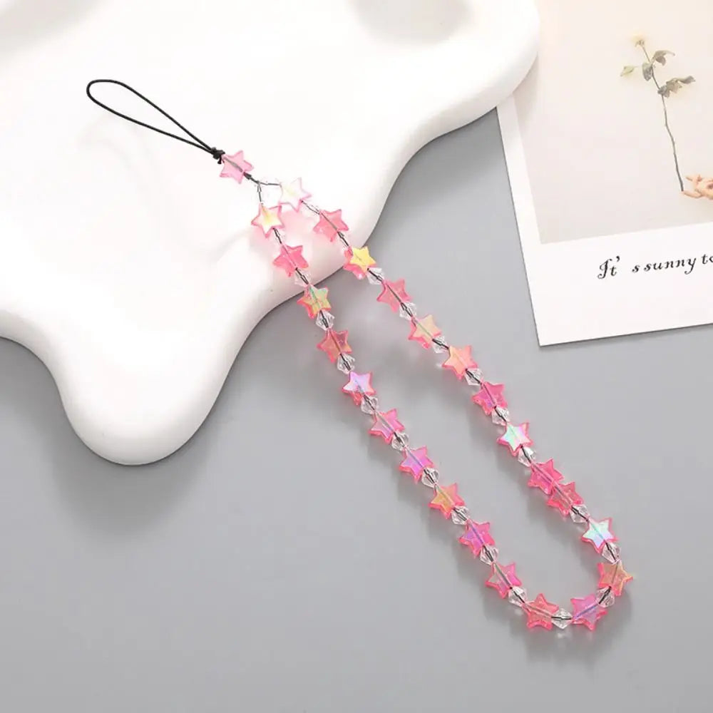 Cute Star Beaded Phone Chain Acrylic Beaded Korea Phone Pendant Lovely Coloful Anti-Lost Phone Chain Hanging Jewelry Girl Gift Oasis Select pink-star