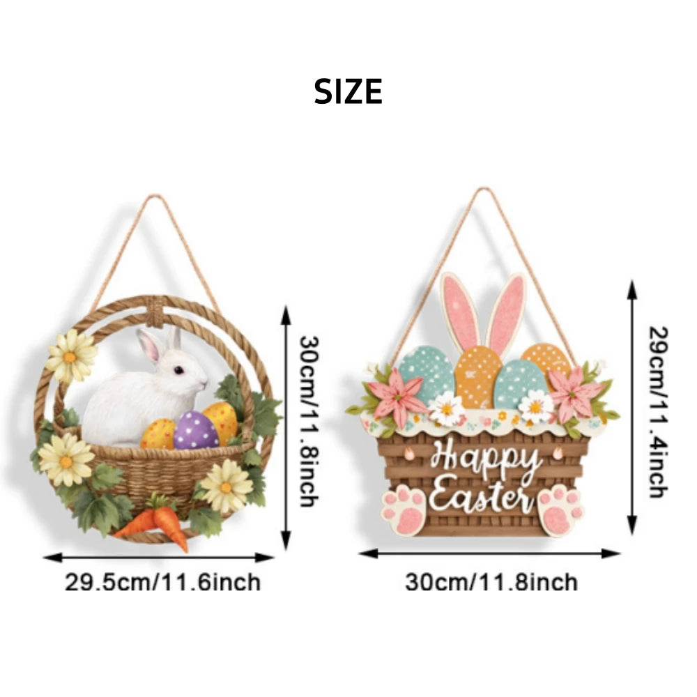 12x12 inch/30x30 cm Easter Wooden Hanging Door Sign Rabbit Egg Decorative Plaque for Easter Front Door Decor Oasis Select